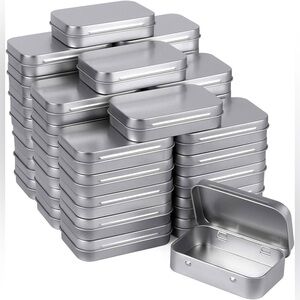 Silver Metal Rectangular Empty Hinged Tins - Portable Box